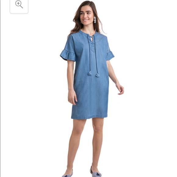 Vineyard Vines Chambray flutter sleeve lace up 👗 - Picture 1 of 7